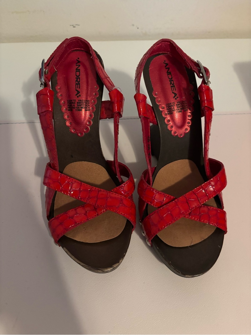 ANDREA FENZI Red Patent Crisscross Heeled Sandals